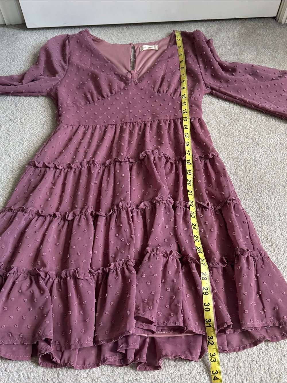 Women’s Altar’d State Long Sleeve Boho Ruffled Mini Dress Cottagecore Purple - Picture 12 of 15